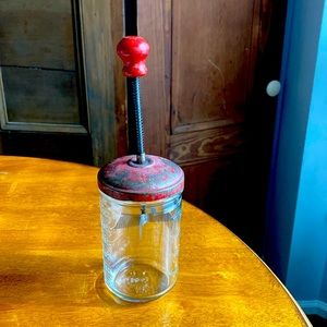 Vintage/antique food chopper. Holds 12 oz. Manual chopper with spring. Screw lid
